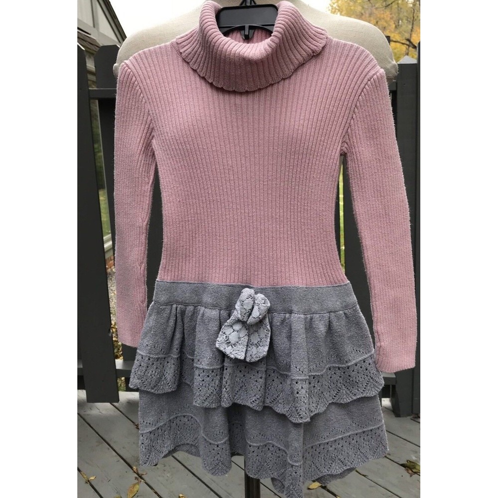 MAGGIE & ZOE GIRLS KNIT DRESS size 4 4T PINK COTTON Blend Long Sleeves
